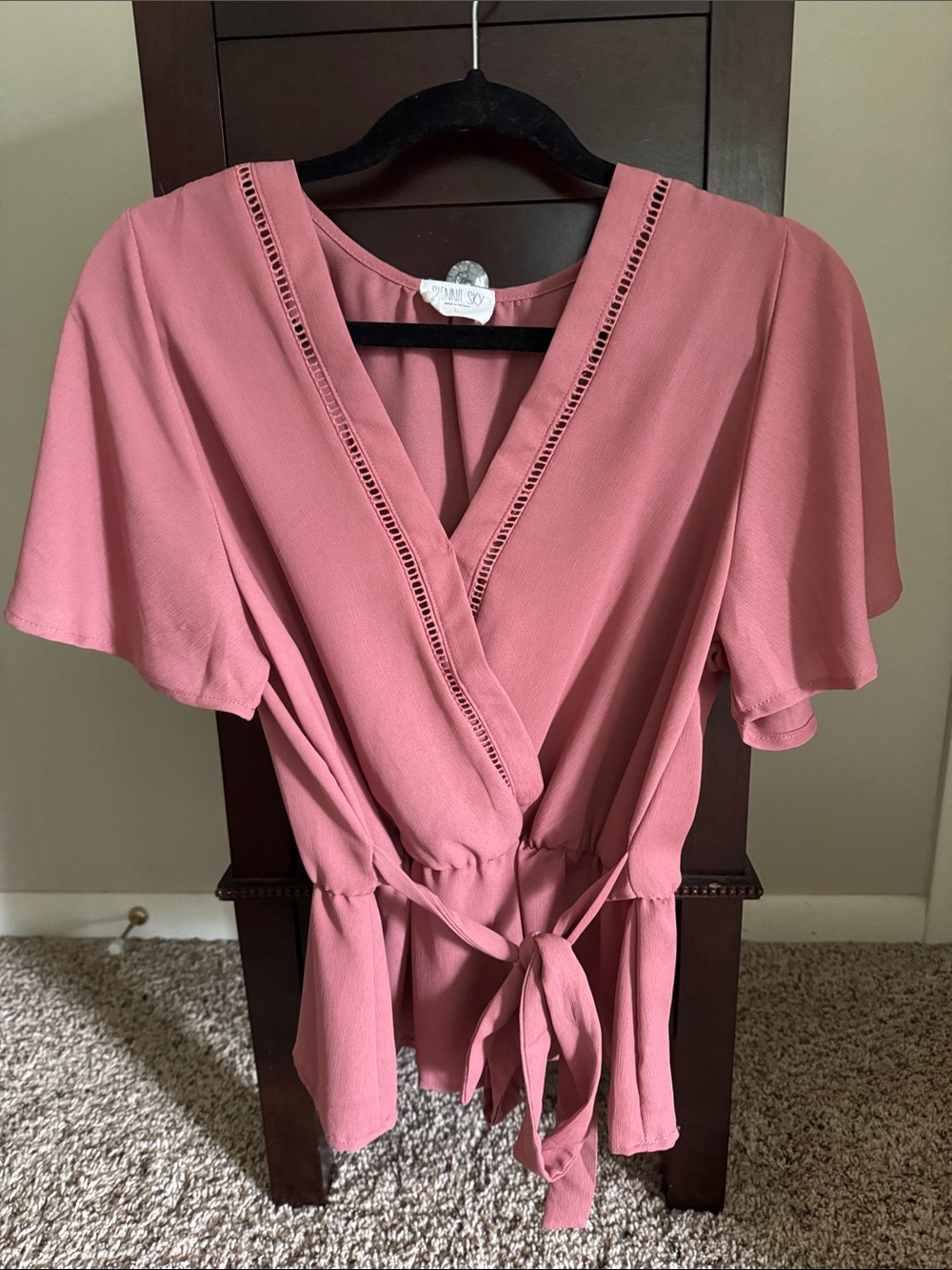 Sienna Sky Dusty Rose Wrap Blouse with Tie Waist